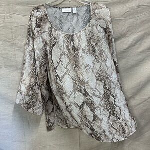 Chico's Cream and Brown Snakeskin Blouse sheer